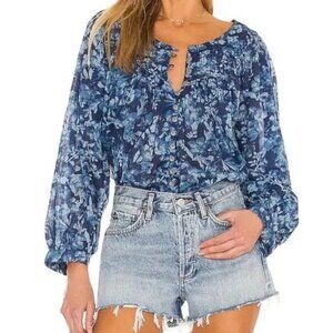 We the Free Free People Cool Meadow Printed Denim Combo Top, Sz M, NWOT